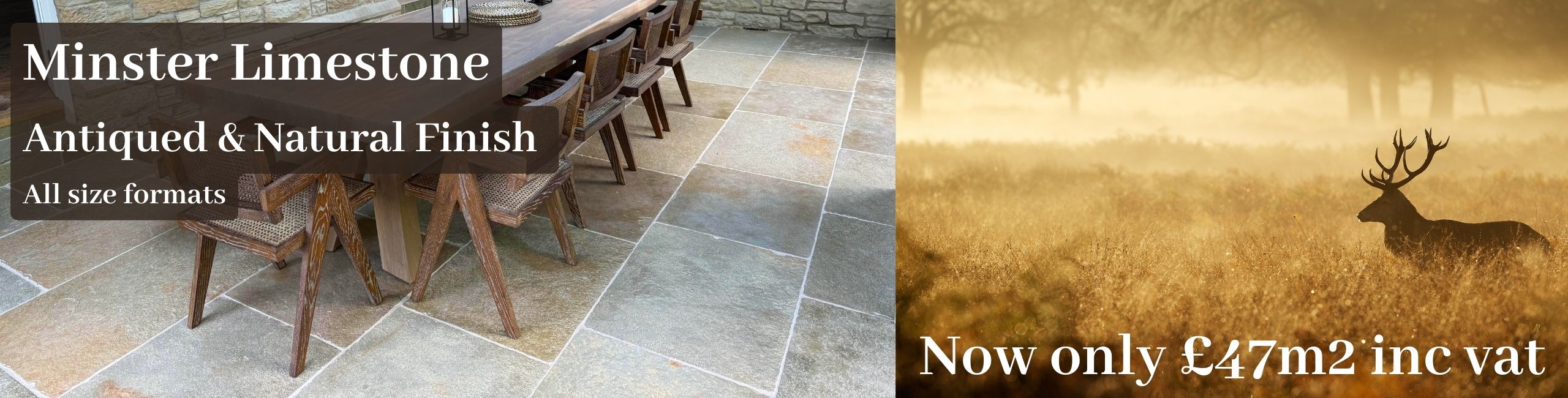 Autumn Sale Banner. Minster Natural Limestone Tiles. £47 per square meter